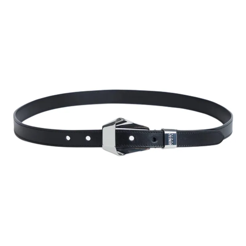 KENZO Ribbon Logo Cow Leather Belts Unisex Black Width  2CM-0