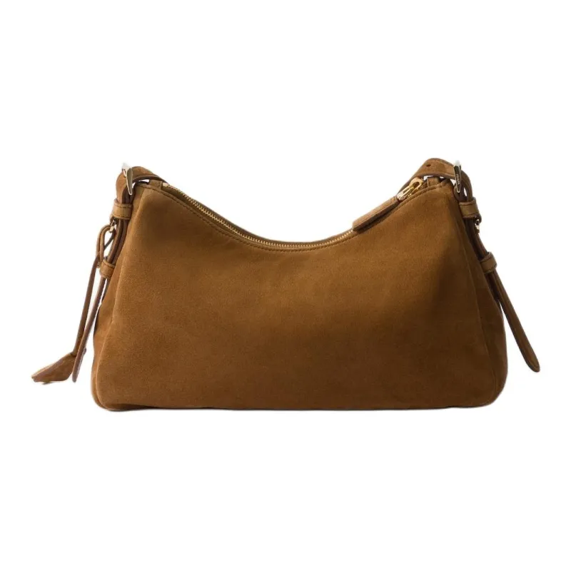 PRADA Suede Handbag Shoulder Bag Medium Size Women's Cinnamon Brown-3