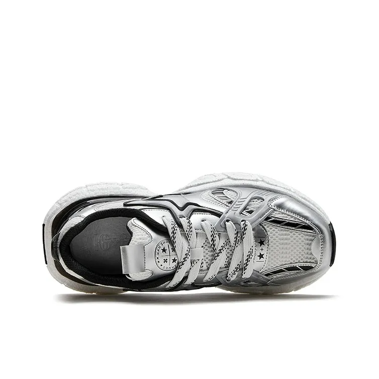 IG+GI Cushioning Slip Resistant Breathable Coverage Lightweight Low Top Chunky Sneakers Men's Black Silver-2
