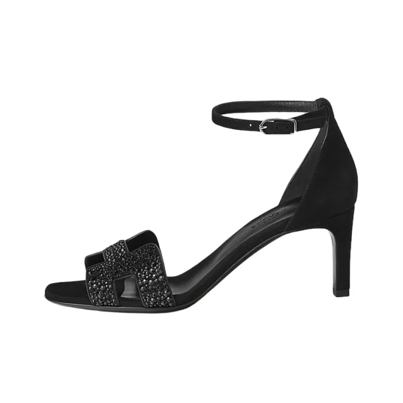 HERMES Joy One Strap Sandals 7cm Women's Black-0