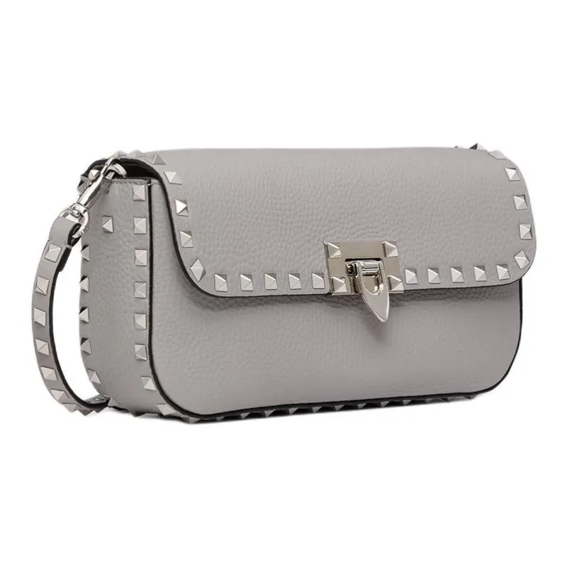 Valentino ROCKSTUD Grain Calfskin Shoulder Bag, Crossbody Bag Women's Gray-1