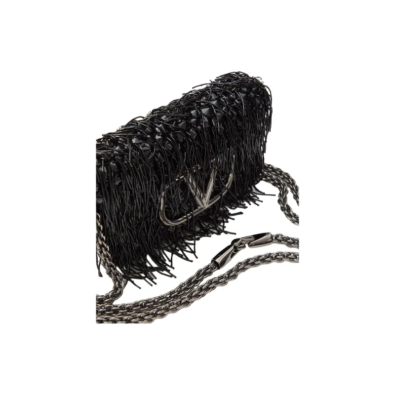 Valentino Embroidery Handbag Shoulder Bag Crossbody Bag Small Size Women's Black-6