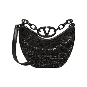 Valentino Rhinestone Hobo Bag Portable Crossbody Bag Shoulder Bag Mini Women's Black