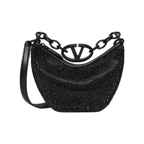 Valentino Rhinestone Hobo Bag Portable Crossbody Bag Shoulder Bag Mini Women's Black