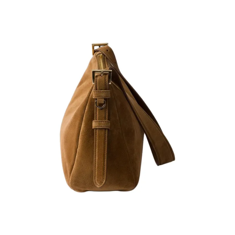 PRADA Suede Handbag Shoulder Bag Medium Size Women's Cinnamon Brown-2