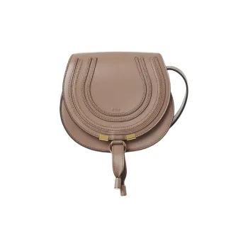 Chloe Marcie Bright Calfskin Saddle Bag, Shoulder Bag, Crossbody Bag Trumpets Women's Wood Rose