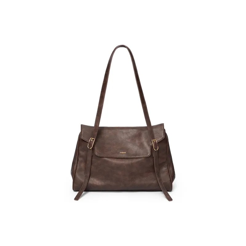 JONBAG PU Tote Versatile Commute Shoulder Bag Large Size Women's Polished Brown-0