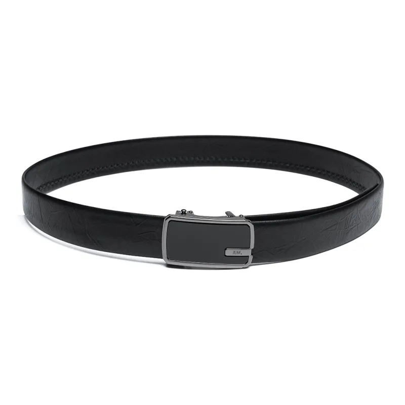 Anthony Miles Zinc Alloy First Layer Of Cowhide Leather Belts Men's Black 3.5cn-3