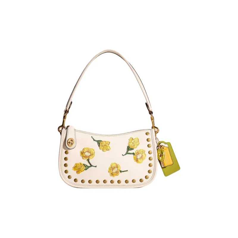 COACH Swinger Gloves Made Of Tanned Leather Crossbody Bag Shoulder Bag Medium Size Women's Brass With White Jade Inlay-0