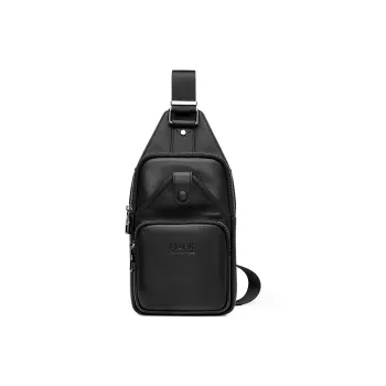 FAIRWHALE Top Grain Cow Leather Crossbody Bags Regular Men's Black