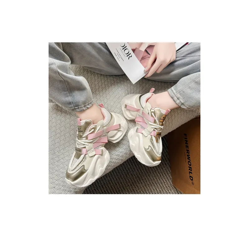 Warrior Non slip Lightweight Low Top Chunky Sneakers Women's Beige Pink-5