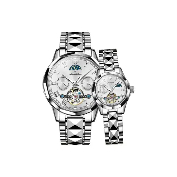 Jin Shi Dun Smart Series JSD.8937N2 Mechanical Movement Stainless Steel Watchband Watch Unisex White Dial