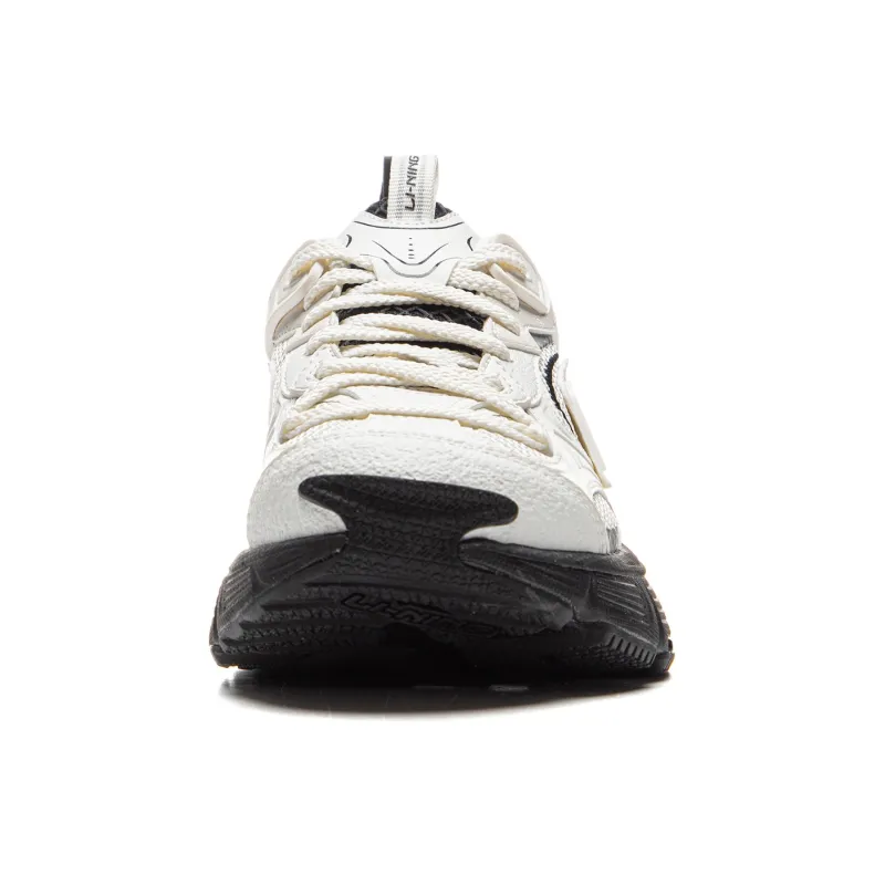 LiNing Star Cushioning Slip Resistant Abrasion Resistant Breathable Low Top Casual Shoes Women's Champagne White-4
