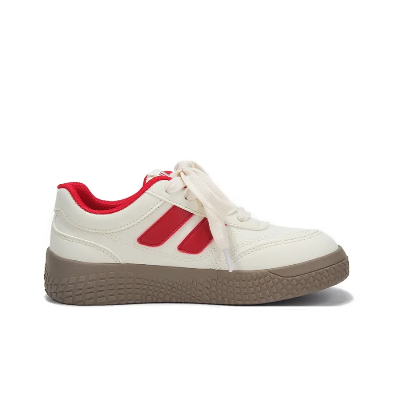 Yobn Non slip Lightweight Low Top Skateboard Shoes Women's Beige Red-1