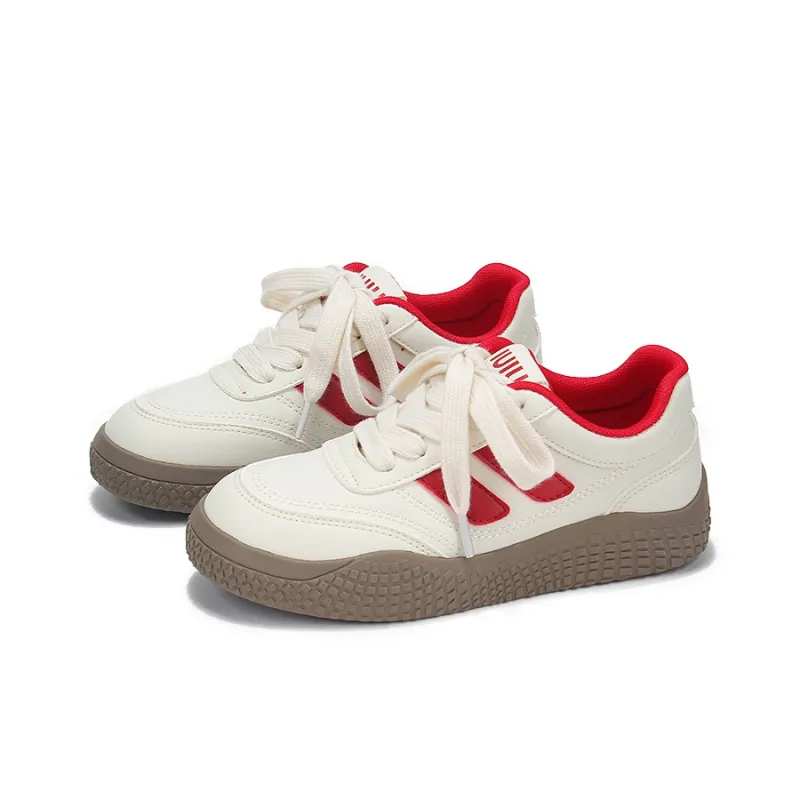 Yobn Non slip Lightweight Low Top Skateboard Shoes Women's Beige Red-2