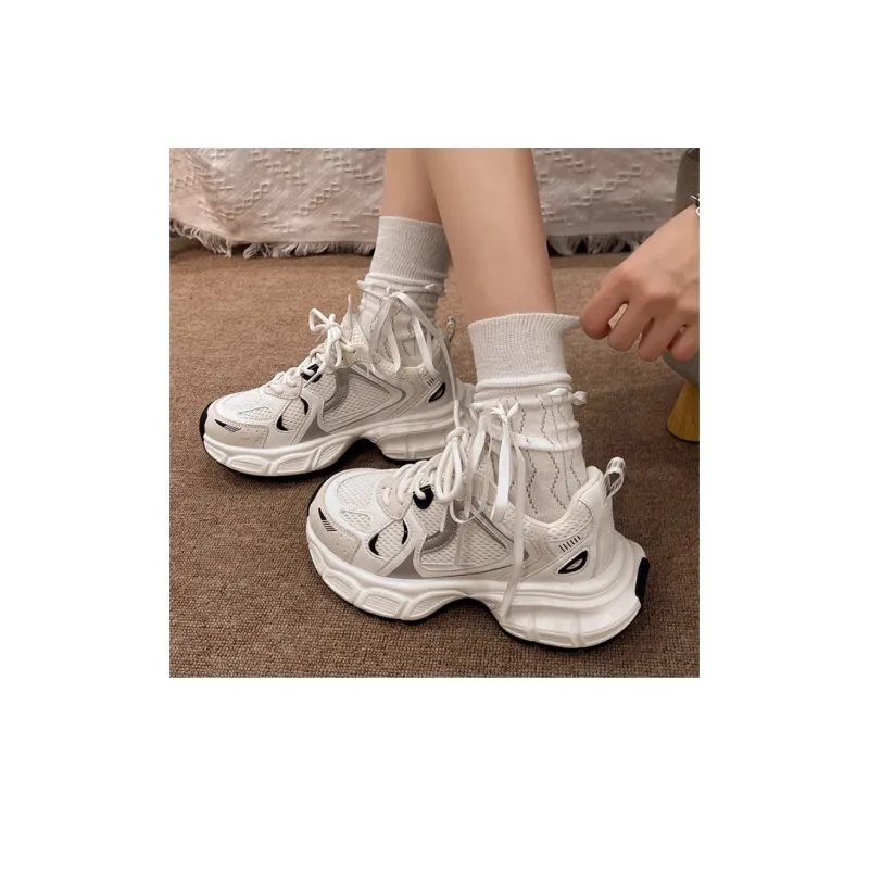 CHERRY&KALIKA Cushioning, Slip Resistant, Abrasion Resistant, Height Increasing Low Top Chunky Sneakers Women's White-2