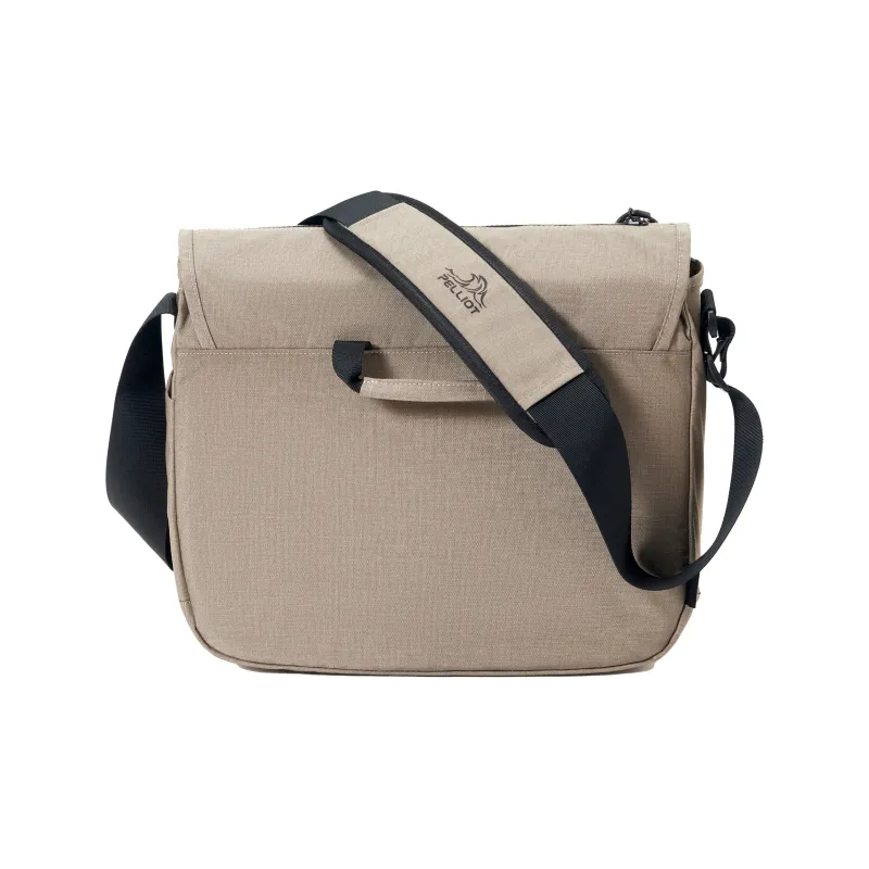PELLIOT Nylon Messenger Bag, Shoulder Bag, Crossbody Bag Regular Unisex Obsidian Black/Palm Brown/Greige-4