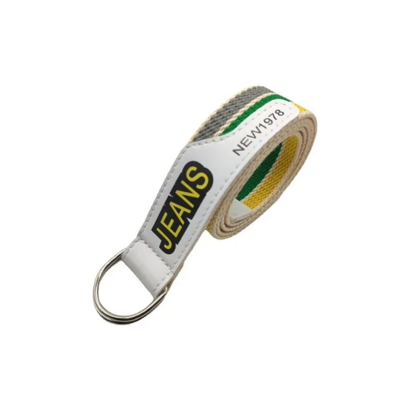Mulinsen Double Ring Buckle Stripes Color Blocking Border Fashion Trend Casual Jeans Belt Canvas Belt Unisex 3.8cm-0
