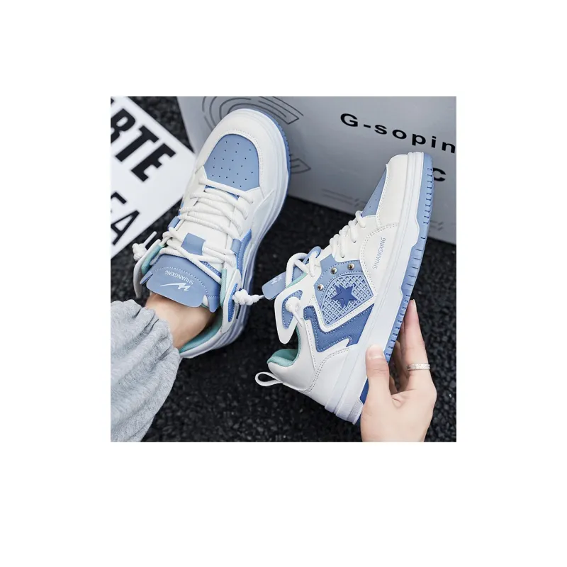 Binary Low Top Skateboard Shoes Men's White Blue-7