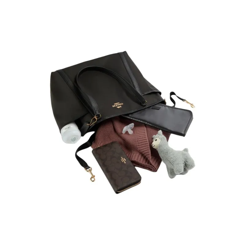 COACH Baby Nylon With Leather Tote Bag, Shopping Bag, Portable Crossbody Bag, Shoulder Bag Large Size Women's Black-3