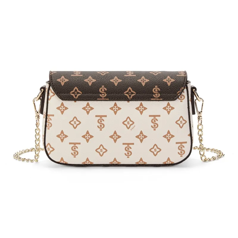 ST&SAT PVC With Synthetic Leather Shoulder Bag, Crossbody Bag, Small Square Bag Regular Women's Coffee/Ecru-3