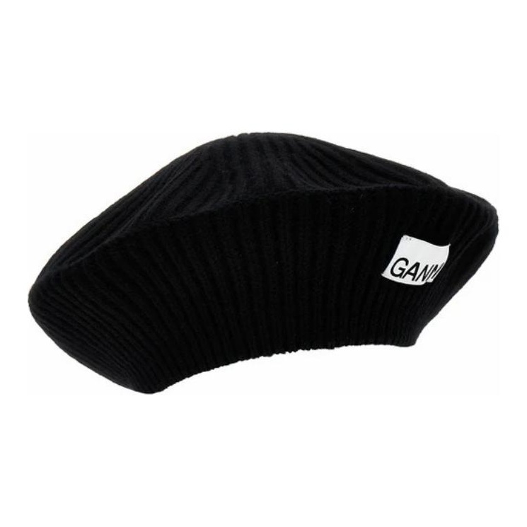Beanie L Hats | Pink Beret with logo Ganni