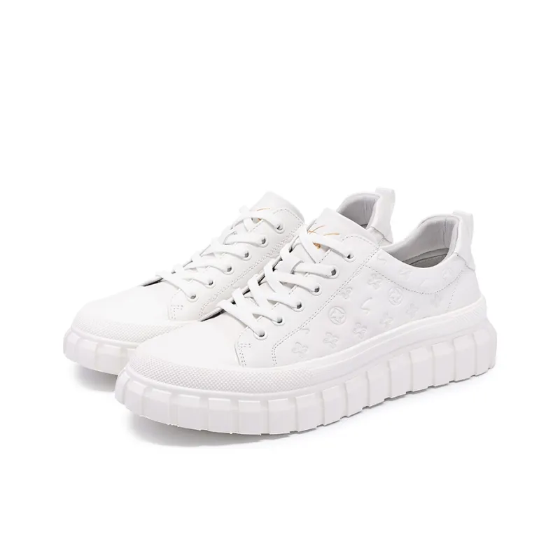 Satchi Cushioning Height Increasing Wear-Resistant Breathable Slip-Resistant Low-Top Skateboard Shoes Men's White 5cm-2