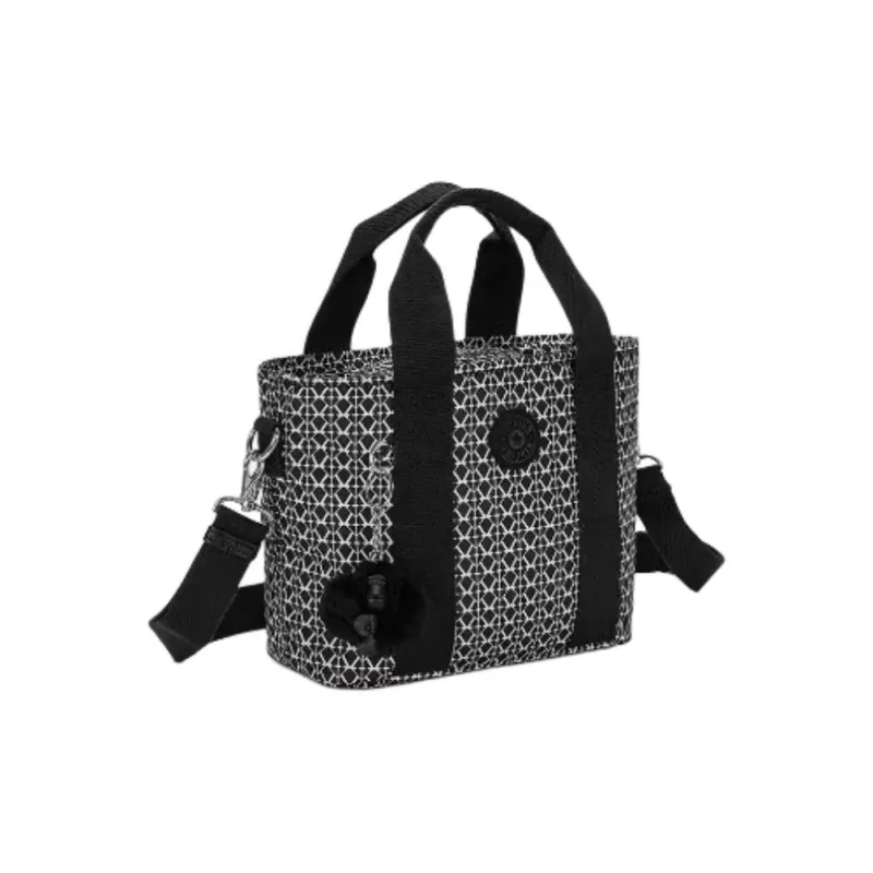 Kipling Polyester Tote Bag, Shopping Bag, Shoulder Bag Small Size Unisex Black White Monogram Print-1