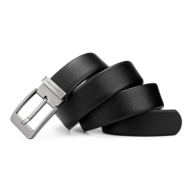 PIERRE CARDIN Cow Head Leather Belts Men's Black 3.8cm-1