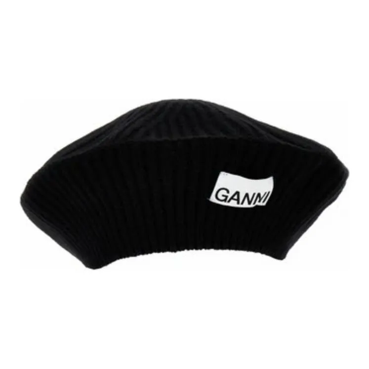 GANNI Logo Patch Ribbed Knit Hat-1