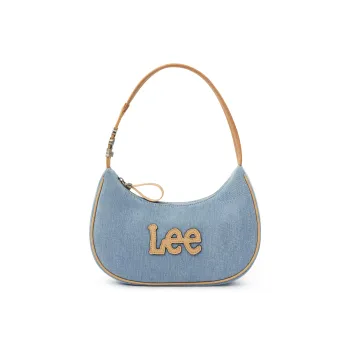 Lee Fabric+Artificial Leather Shoulder Bag, Crescent Bag, Shoulder Bag Women's Vintage Light Denim Blue
