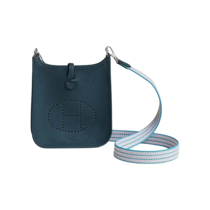 HERMES Evelyne Clemence Bullock Leather Shoulder Bag Crossbody Bag Women's Dark Blue/Light Blue/Light Pink-0