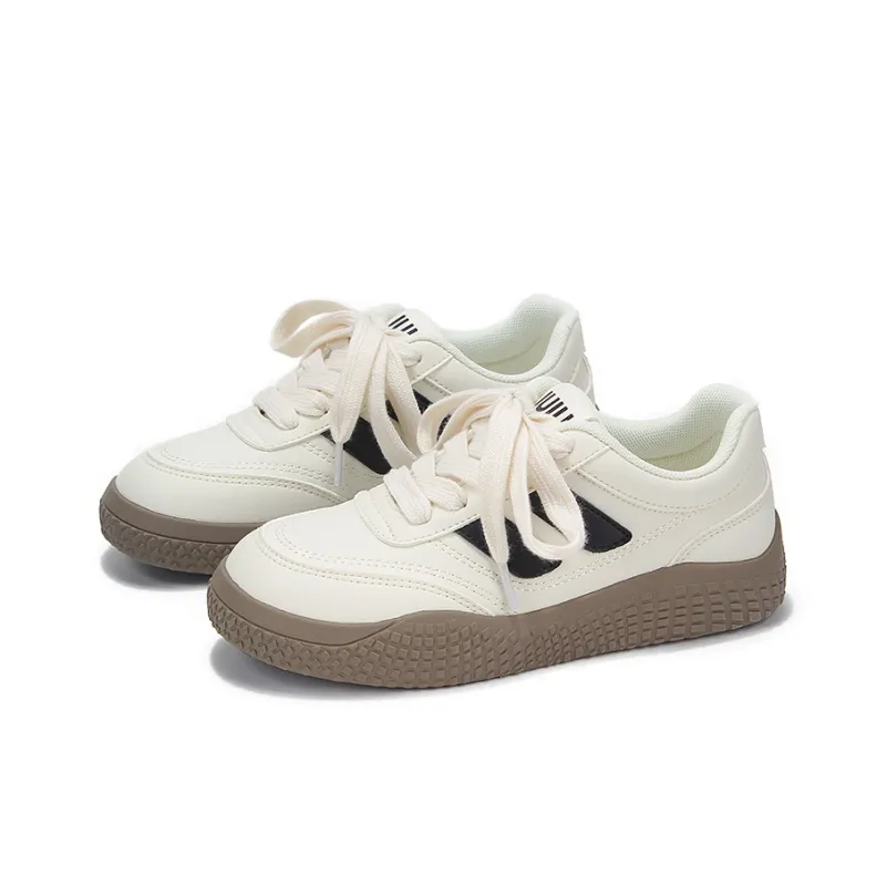 Yobn Lightweight And Breathable Low Top Skateboard Shoes Women's Beige Black-2