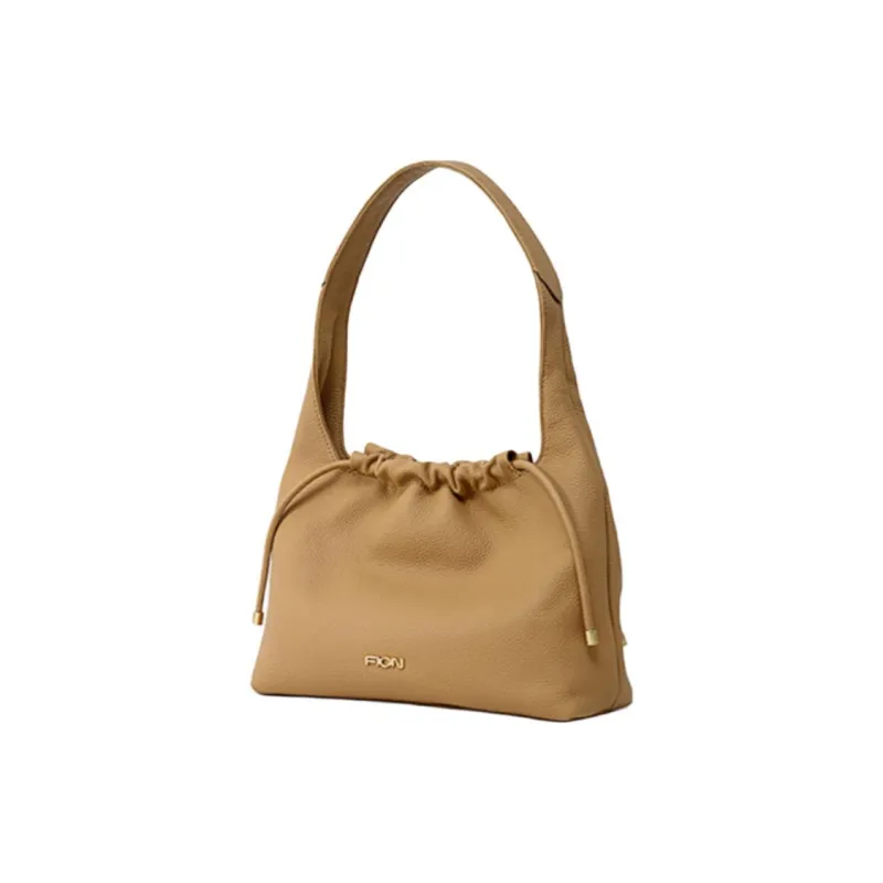 FION Cow Leather One Shoulder Handbags Medium Size Women's Light Khaki/Caramel Brown-1
