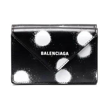 Balenciaga PAPIER Cow Leather Wallet Mini Women's Black/White