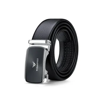 WilliamPOLO Cow Leather Leather Belts Men's Silver Buckle Silver Logo Width  3.5cm