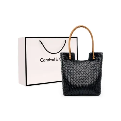 Carnival Keep Cow Leather Tote Handbag Shopping Bag Large Size Women's Black/Ecru