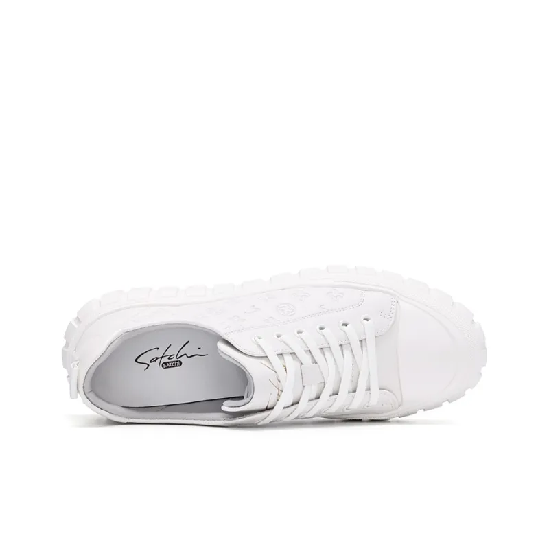 Satchi Cushioning Height Increasing Wear-Resistant Breathable Slip-Resistant Low-Top Skateboard Shoes Men's White 5cm-3