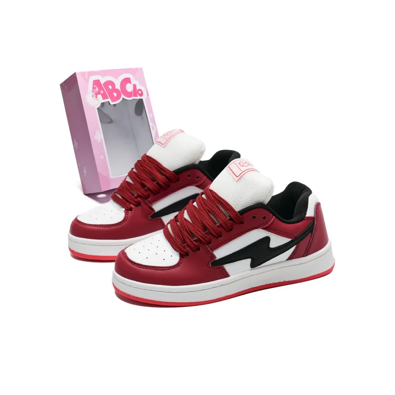 ABCIO Anti Slip And Wear Resistant Height Increasing Low Top Skateboard Shoes Unisex White Red Box Included-0