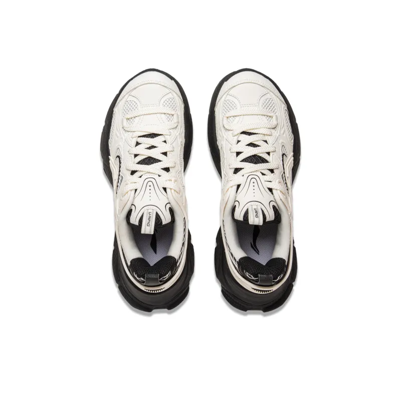 LiNing Star Cushioning Slip Resistant Abrasion Resistant Breathable Low Top Casual Shoes Women's Champagne White-3