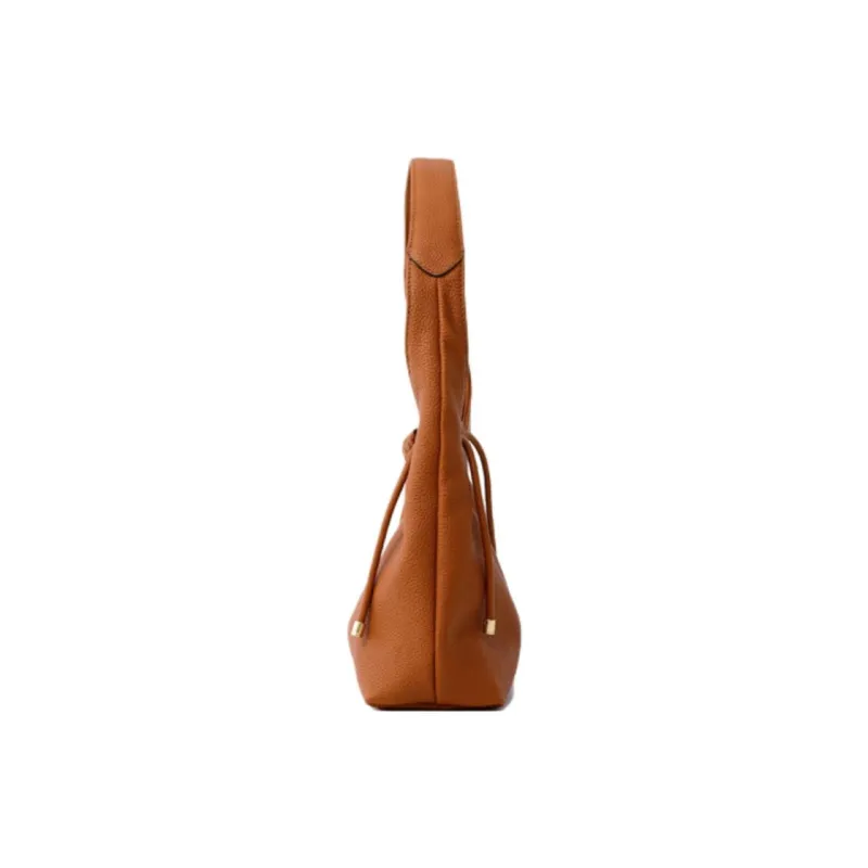 FION Cow Leather One Shoulder Handbags Medium Size Women's Light Khaki/Caramel Brown-6