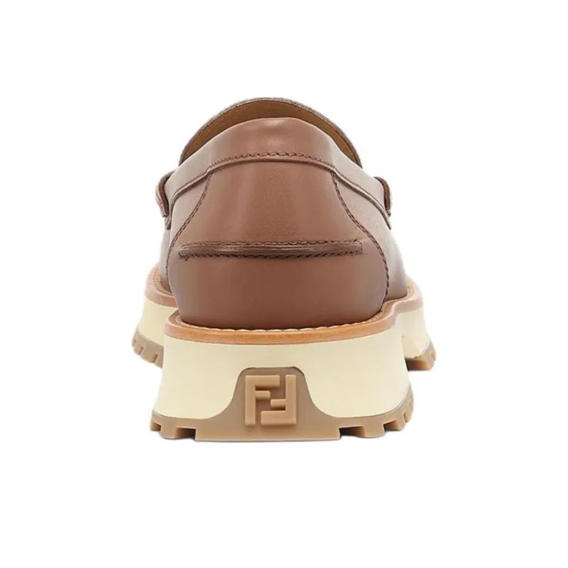 FENDI O'Lock Loafers Men's Brown-4