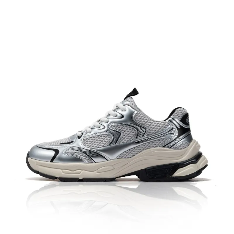 JOSINY Interstellar Odyssey Chunky Sneakers Men Low Top Dazzling Light Silver/Obsidian Black-9