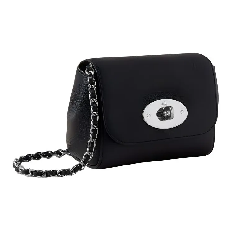 Mulberry Goatskin Crossbody Bag, Shoulder Bag Mini Women's Black & Silver-3