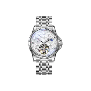Dulunwe Automatic Mechanical Movement Steel Strap Watch Men's Watches White Dial