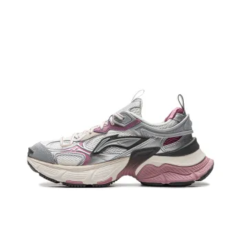 LiNing Star Cushioning Abrasion Resistant Breathable Low Top Chunky Sneakers Women's Silver White Purple
