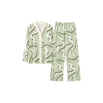 CAIHENGTONG Pajama Set Women's Light Green Lines