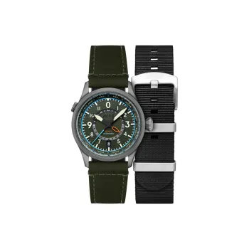 AVI-8 FLYBOY Collection Wrist Watch Automatic Mechanical Movement Genuine Leather Strap Green Dial Men's Watches