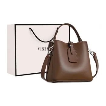 VINEY Cow Leather Bucket Bag Handbag Shoulder Bag Crossbody Bag Large Size Women's Coffee