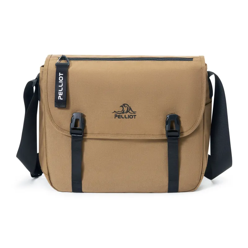 PELLIOT Nylon Messenger Bag, Shoulder Bag, Crossbody Bag Regular Unisex Obsidian Black/Palm Brown/Greige-6